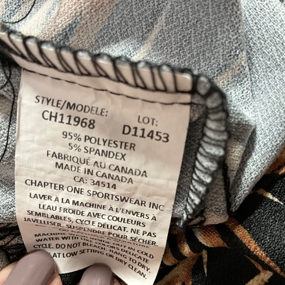 NICOLE MILLER Black w/ Brown Leaf Print Jumpsuit Elasticized Waist Side Pockets - Picture 9 of 10